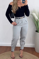 Casual Street Solid Color Pocket Ruched Off Shoulder Long Sleeve Two Pieces