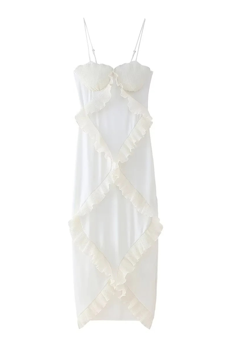 Sexy Patchwork Ruffle V Neck Sling Dresses