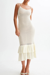 Sexy Solid Color Hollow Out Ruffle U Neck Sling Dresses