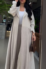 Casual Pleated Turn-back Collar Long Sleeve Two Pieces(4 Colors)