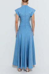 Elegant Solid Color Pocket Slit Zipper Half A Turtleneck Long Dresses