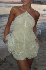 Sexy Party Beaded Halter Sleeveless Dresses(2 Colors)