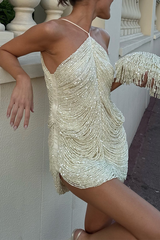 Sexy Party Beaded Halter Sleeveless Dresses(2 Colors)