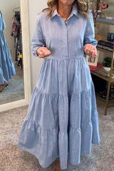 Casual Buttons Ruffle Turndown Collar A Line Dresses(6 Colors)