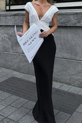 Sexy Solid Color Backless Ruched Contrast V Neck Long Dresses