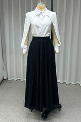 Elegant Patchwork Turndown Collar Long Sleeve Two Pieces