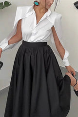 Elegant Patchwork Turndown Collar Long Sleeve Two Pieces
