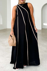 Casual Stripe Patchwork Contrast O Neck Sleeveless Dresses