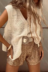 Casual Buttons Embroidery V Neck Waistcoats