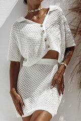 Casual Hollow Out Buttons Turndown Collar Short Sleeve Two Pieces