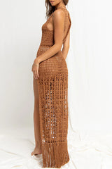 Sexy Draw String Slit Tassel Swimwears Cover Up