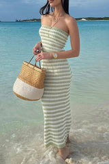 Sexy Stripe Weave Contrast Strapless Sleeveless Two Pieces