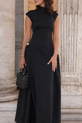 Elegant Ruched Turtleneck A Line Dresses