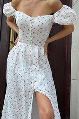 Sexy Flowers Buttons Off Shoulder A Line Dresses