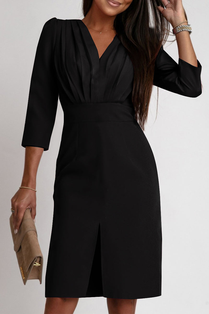Sexy Slit V Neck Wrapped Skirt Dresses(4 Colors)