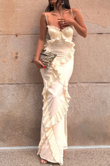 Sexy Patchwork Ruffle V Neck Sling Dresses