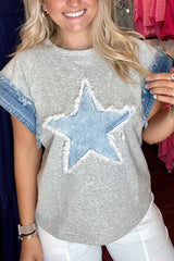 Casual The stars Distressed Patchwork O Neck T-Shirts