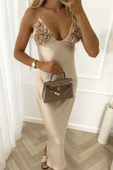 Sexy Patchwork Flowers V Neck Sling Dresses