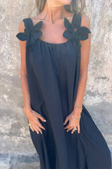 Casual Solid Color Flower Shape U Neck Sling Dresses