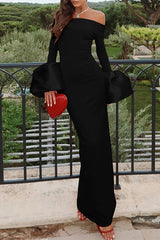 Sexy Solid Color Backless Off Shoulder Long Dresses