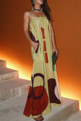 Casual Geometric Print Contrast Strapless Long Dresses