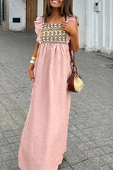 Daily Elegant Geometric Print Flounce Square Neck A Line Dresses