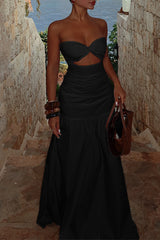 Sexy Solid Color Hollow Out Strapless Strapless Dresses