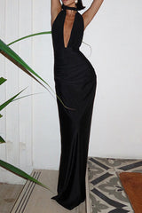 Sexy Solid Color Lace Up Backless Halter Long Dresses