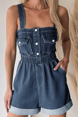 Casual Solid Color Pocket Square Neck Rompers