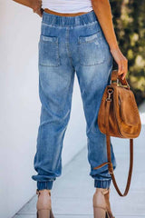 Adjustable Waist Ripped Loose Jeans