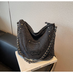 Large Capacity Commuter Denim Crossbody Bag