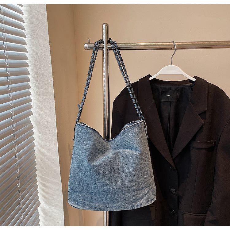 Large Capacity Commuter Denim Crossbody Bag