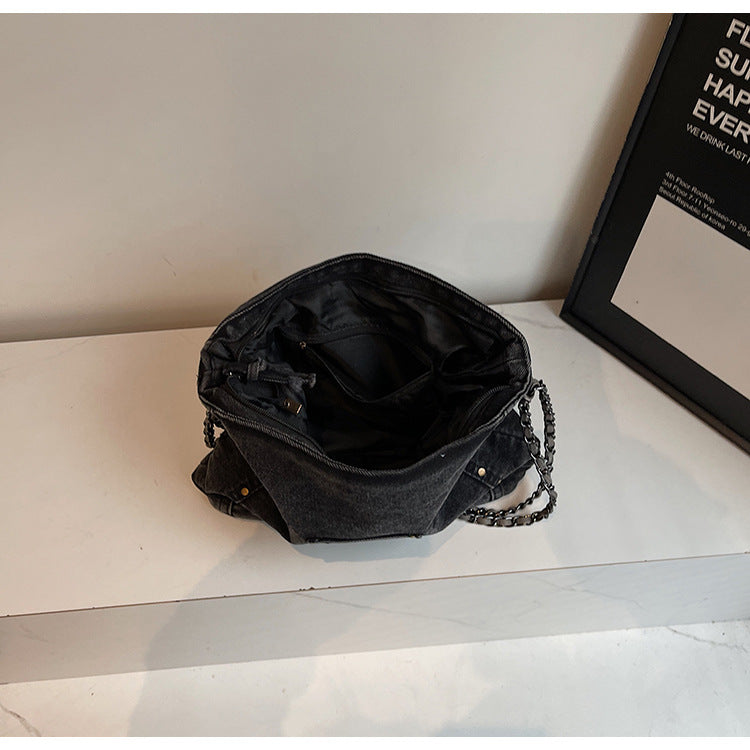 Large Capacity Commuter Denim Crossbody Bag