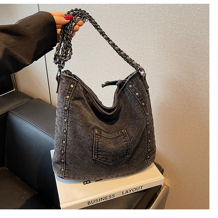 Large Capacity Commuter Denim Crossbody Bag