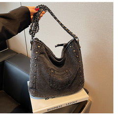 Large Capacity Commuter Denim Crossbody Bag