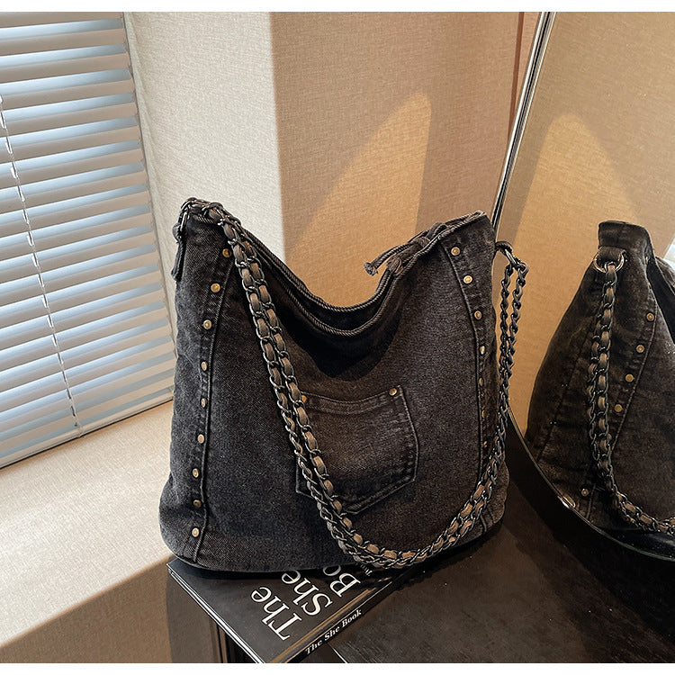Large Capacity Commuter Denim Crossbody Bag