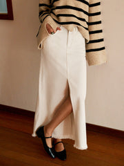 Cotton Split Tassel Denim Skirt