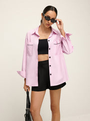 Contrast Trim Lapel Pinstripe Shirt