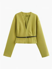 V-Neck Slim Belted Blazer