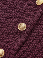 Golden-Button Textured Cardigan