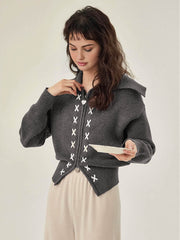 Sailor Collar Two-Way Zipper Cardigan