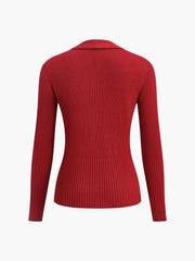 Ribbed Metal Design Polo Cardigan