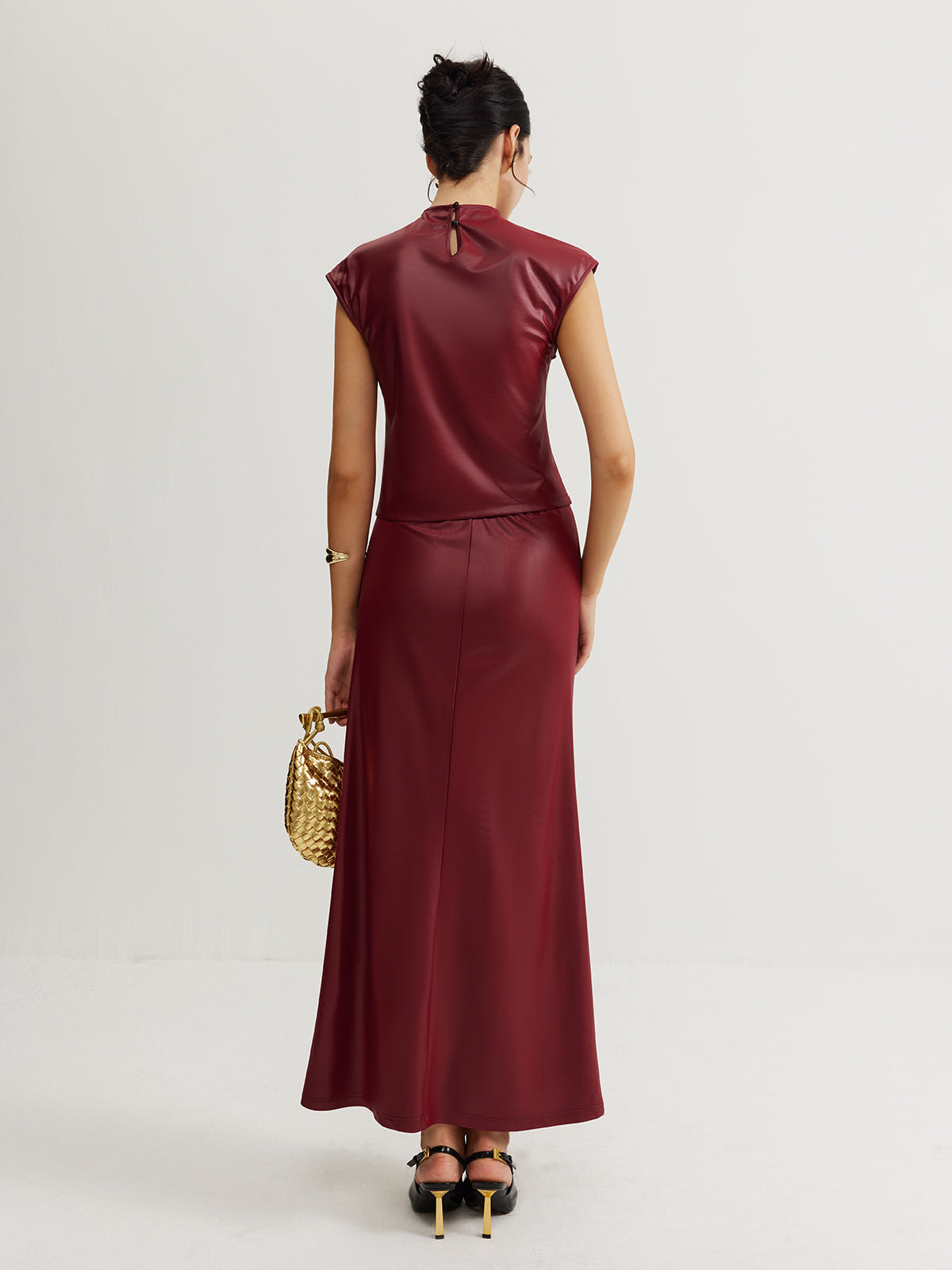 Plain Sleeveless Ruched Skirt Set