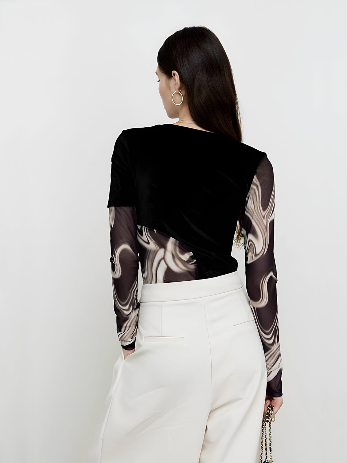 Geometric Printed Mesh Jersey Top