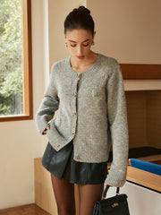 Knit-Floral Metal Button Cardigan