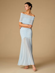 Off-Shoulder Ruched Semi-Sheer Dress