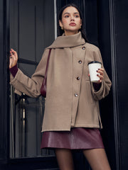 Pleated Button Scarf Jacket