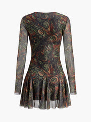 Retro Tye Dye Printed Mesh Dress