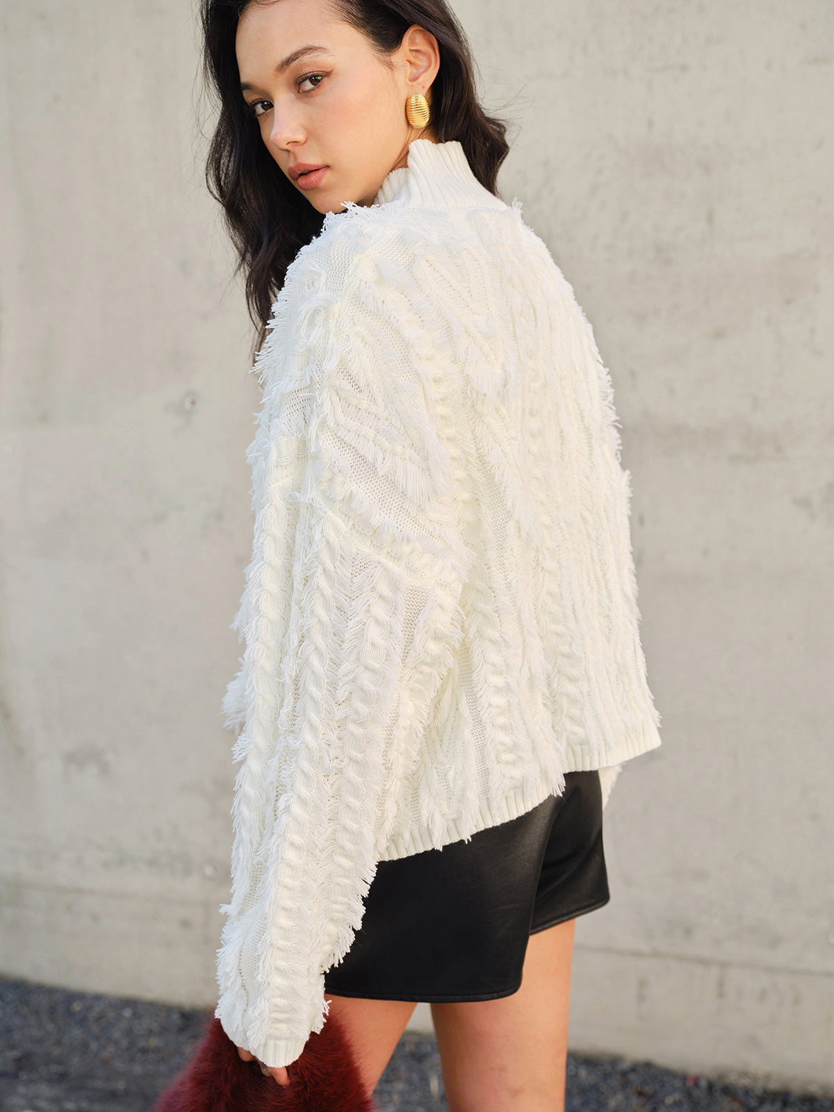 Raw Hem Turtleneck Sweater
