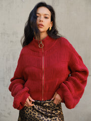 Mock Neck Zipper Short Cardigan